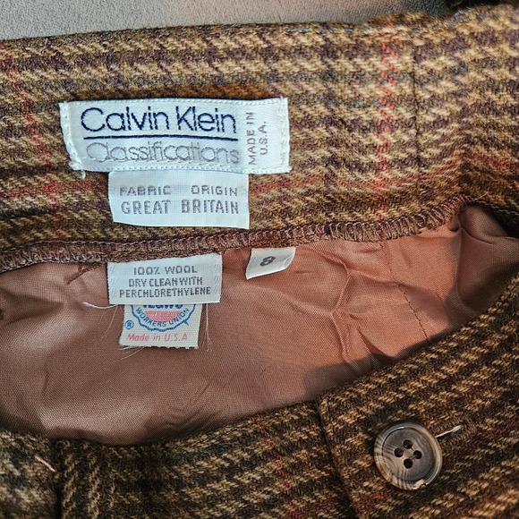 Vtg Calvin Klein Classifications Wool Trousers Brown Plaid Pleated Pants 8 Union - Picture 3 of 8